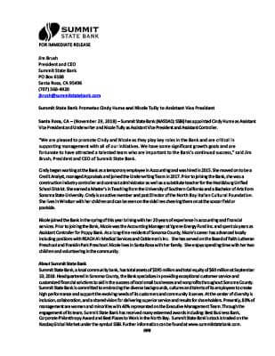Summit State Bank Promotion Press Release