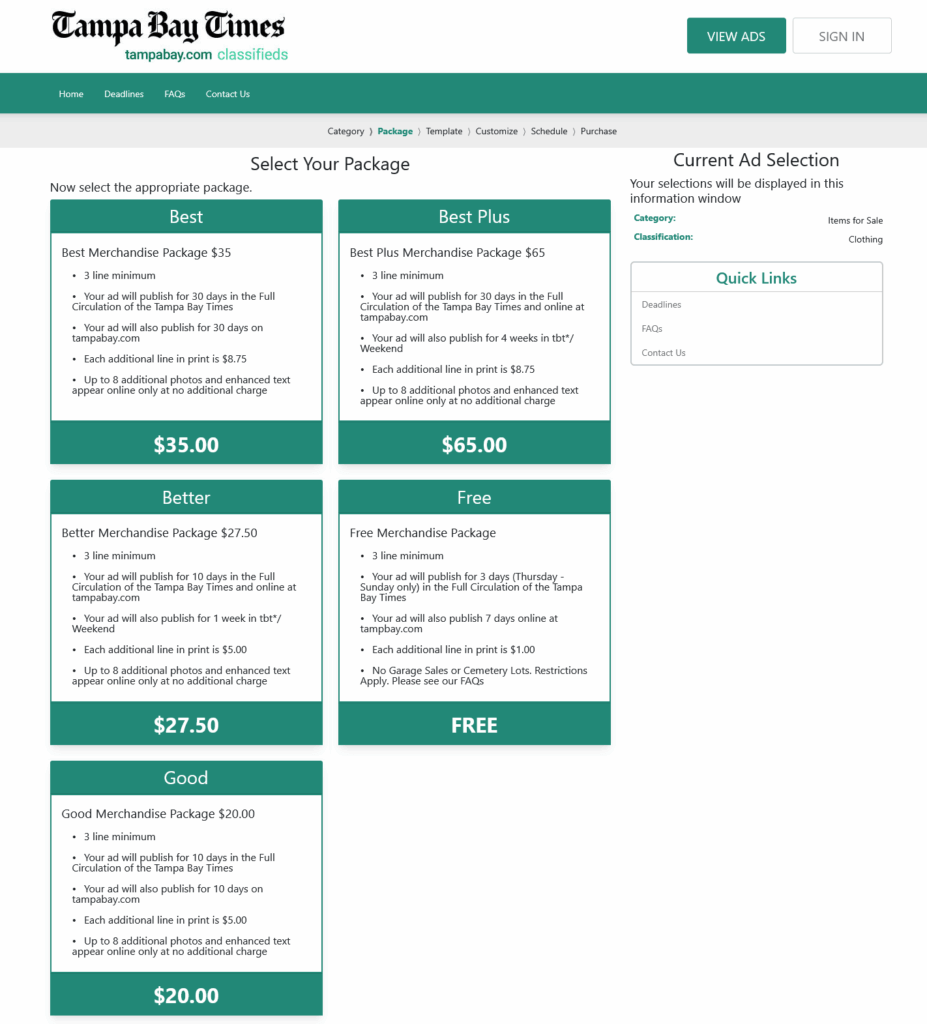 Tampa Bay AdPortal Packages